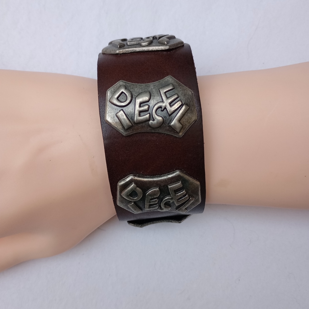 Brown Leather Diesel Bracelet Punk Gothic Grunge Retro Gift Bikercore Mechanic